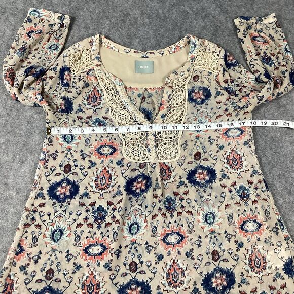 Maeve Stillwater Blouse Henley Top Size *Medium Neutral Motif ANTHROPOLOGIE BOHO - Picture 10 of 16
